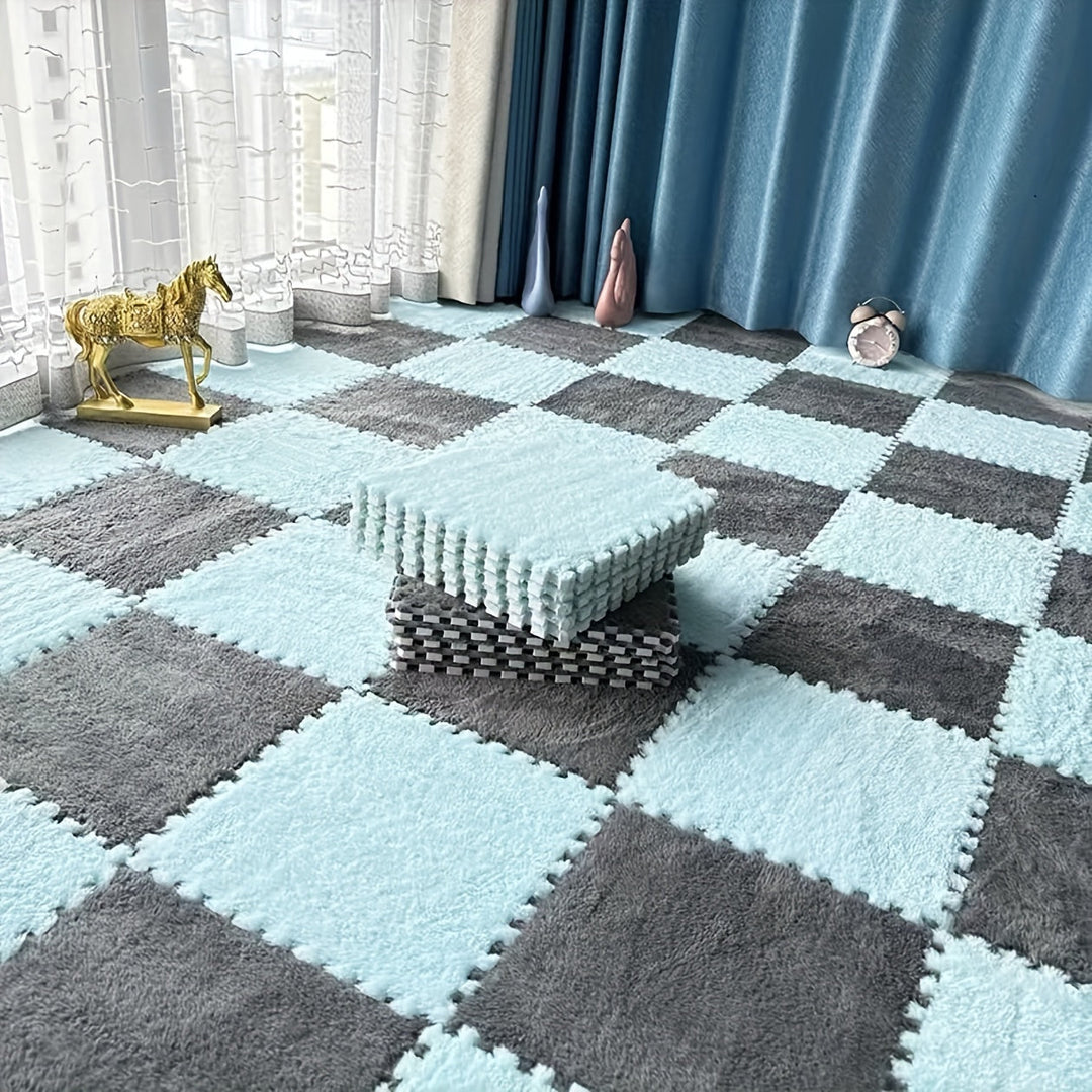 Rynx | 40-piece Thickened Modern Plush Carpet] 40-piece Modern Plush Patchwork Thickened Carpet for Bedroom, Living Room, Wardrobe, Renovation of Rental Apartments, Suitable for All Seasons