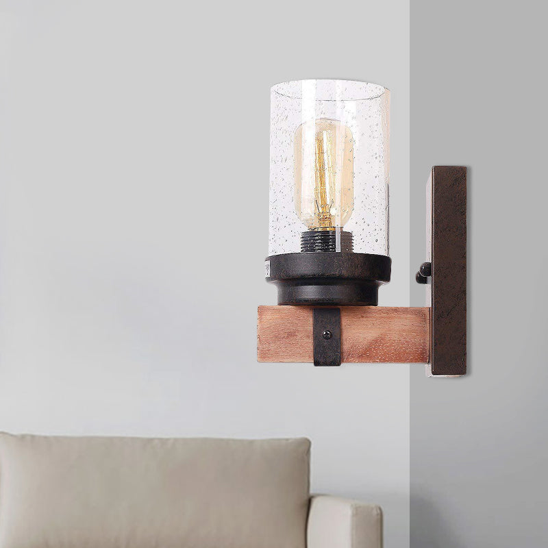 Skørter | 1/2/3 Light Wall Vanity Light with Cylinder Clear Frosted Glass Shade Classic Bathroom Wall Lighting Fixture in Black