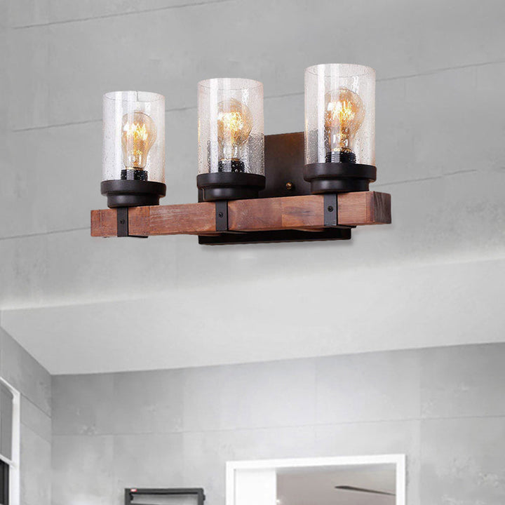 Skørter | 1/2/3 Light Wall Vanity Light with Cylinder Clear Frosted Glass Shade Classic Bathroom Wall Lighting Fixture in Black