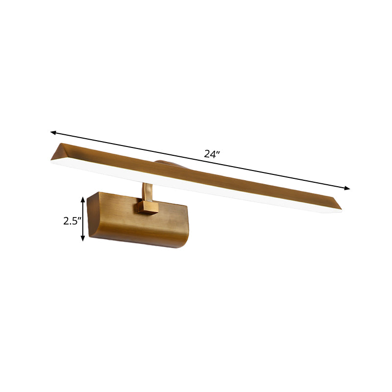 Skørter | LED Linear Vanity Lamp Traditional Brass Metal Wall Light Fixture for Bathroom in White/Warm/Natural Light, 16"/20"/24" L