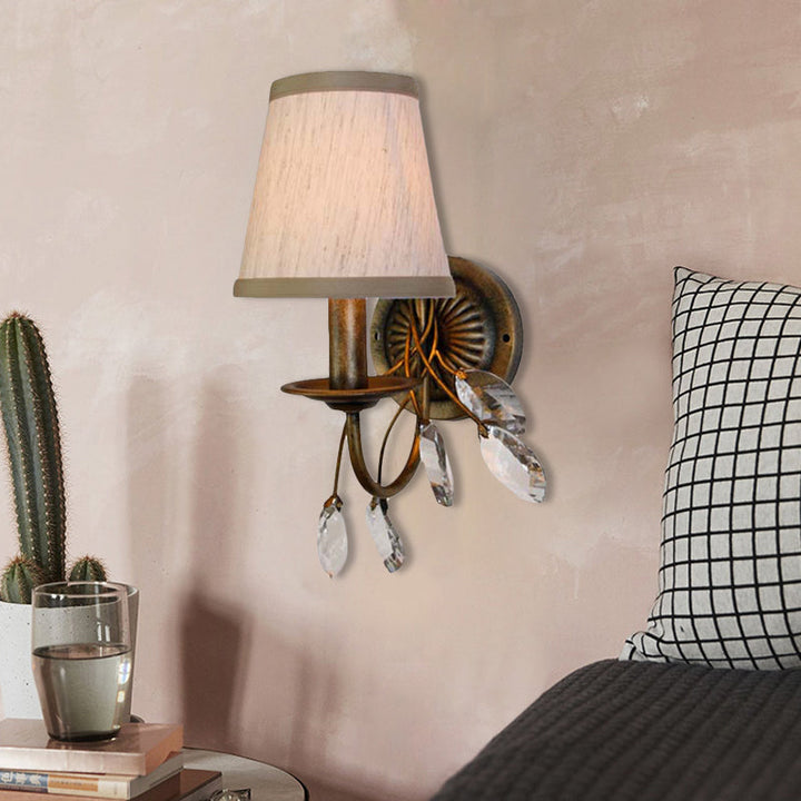 Skørter | Tapered Bathroom Vanity Light Fixture Vintage Fabric 1/2/3 Lights Brown Wall Mount Light