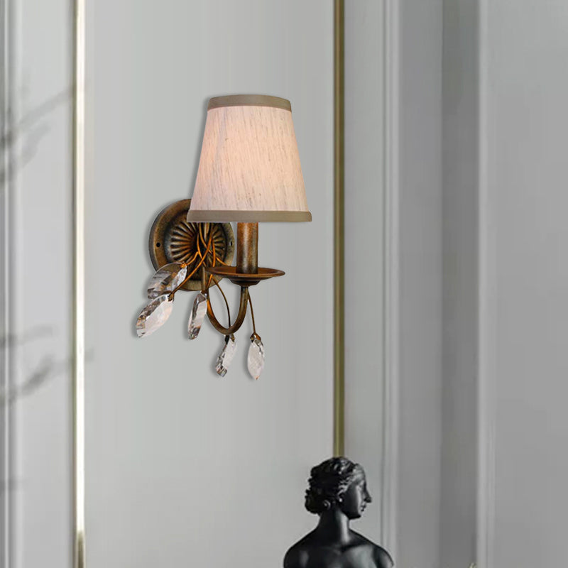Skørter | Tapered Bathroom Vanity Light Fixture Vintage Fabric 1/2/3 Lights Brown Wall Mount Light