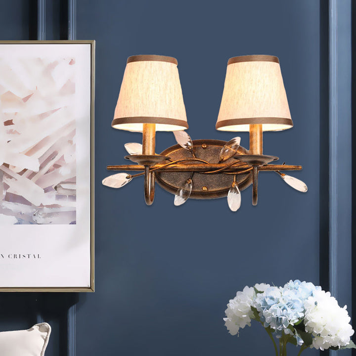 Skørter | Tapered Bathroom Vanity Light Fixture Vintage Fabric 1/2/3 Lights Brown Wall Mount Light