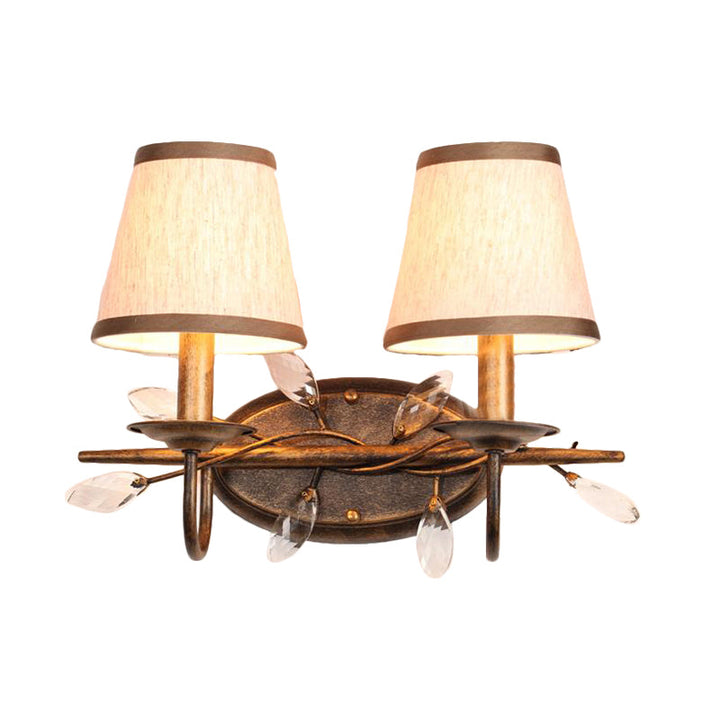 Skørter | Tapered Bathroom Vanity Light Fixture Vintage Fabric 1/2/3 Lights Brown Wall Mount Light