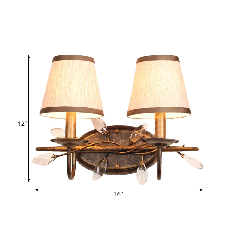 Skørter | Tapered Bathroom Vanity Light Fixture Vintage Fabric 1/2/3 Lights Brown Wall Mount Light