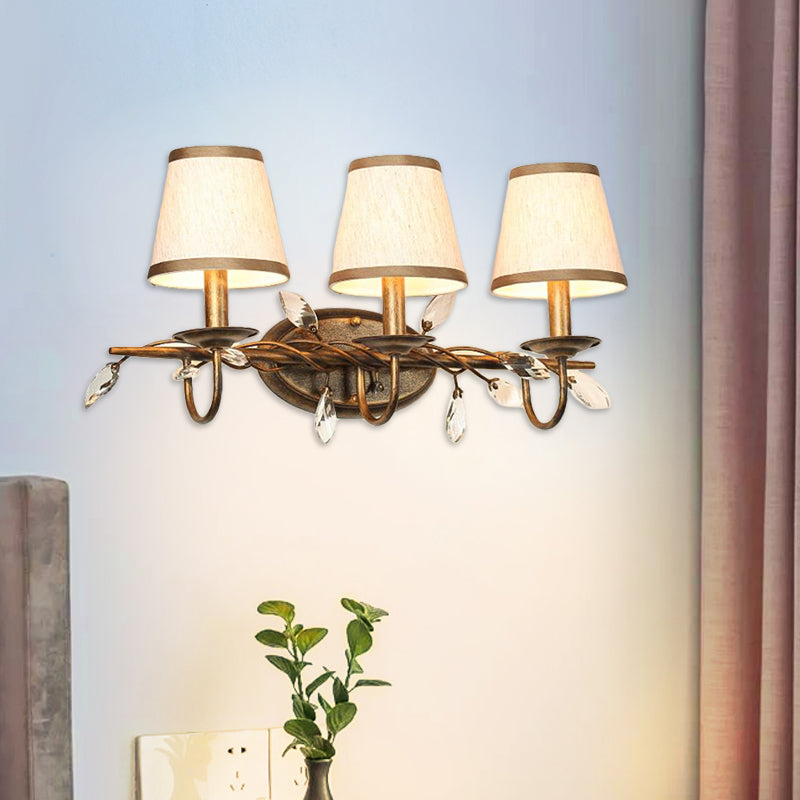 Skørter | Tapered Bathroom Vanity Light Fixture Vintage Fabric 1/2/3 Lights Brown Wall Mount Light