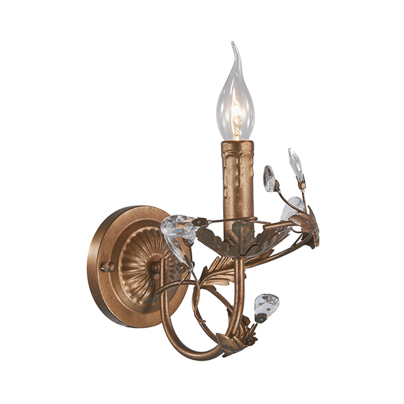 Skørter | Vintage Candle Wall Lamp Light 1 Light Brass Metal Wall Mount Light with Crystal Accent
