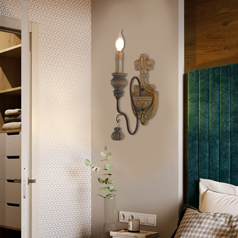 Skørter | Wild wood curved arm wall lamp Vintage metal 1/2 lights dining room wall light