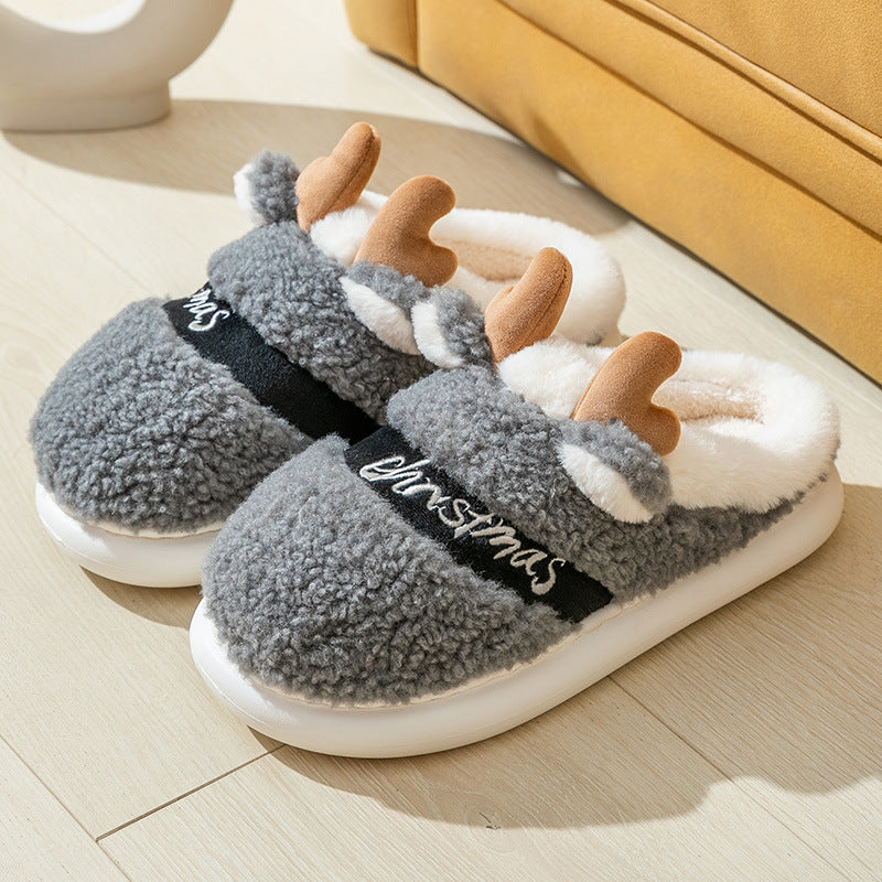 Lisslune | Cozy Elk Design Christmas Slip-On Slippers for Winter Home Comfort