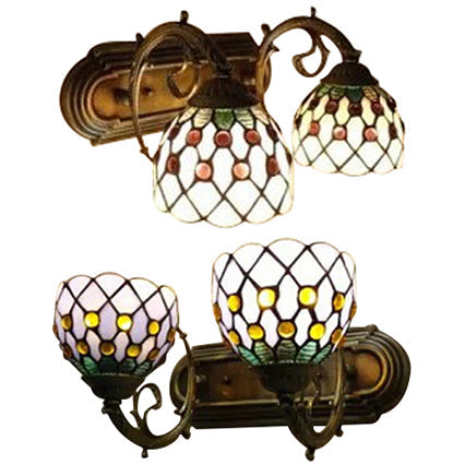 Lisslune | Tiffany Classic Dome Wall Lamp with Bead 2 Heads Swept Glass Wall Lamp in Red/Yellow for Hotel