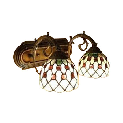 Lisslune | Tiffany Classic Dome Wall Lamp with Bead 2 Heads Swept Glass Wall Lamp in Red/Yellow for Hotel