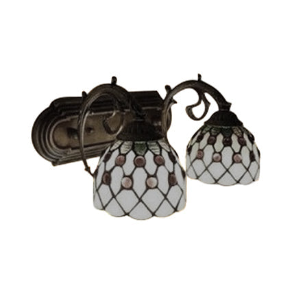 Lisslune | Tiffany Classic Dome Wall Lamp with Bead 2 Heads Swept Glass Wall Lamp in Red/Yellow for Hotel