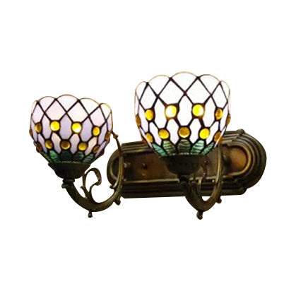 Lisslune | Tiffany Classic Dome Wall Lamp with Bead 2 Heads Swept Glass Wall Lamp in Red/Yellow for Hotel