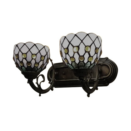 Lisslune | Tiffany Classic Dome Wall Lamp with Bead 2 Heads Swept Glass Wall Lamp in Red/Yellow for Hotel