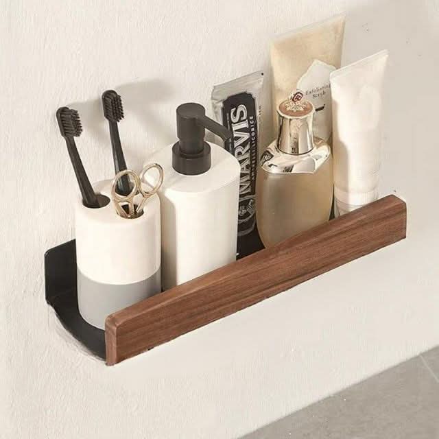 Lisslune | No-Drill Solid Wood Bathroom Wall Shelf