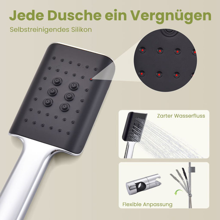 Lisslune | Shower system without faucet, rainfall shower set with self-cleaning shower head and handheld shower, shower column for bathroom/bathtub