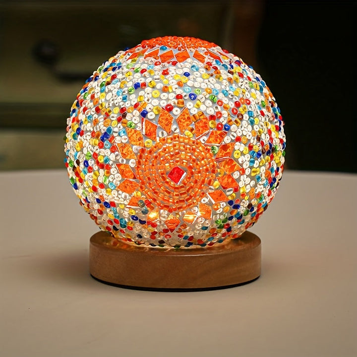 Lisslune | Mosaic glass ball table lamp with wooden base - Turkish Moroccan inspired