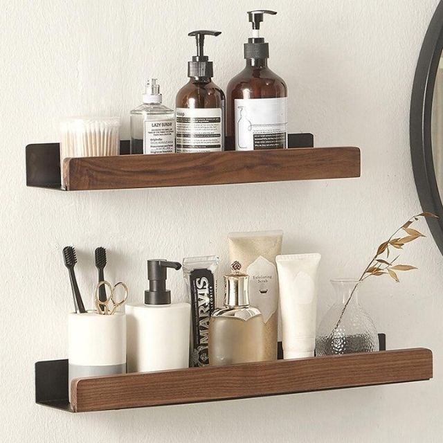Lisslune | Solid Wood Bathroom Organizer Shelves Without Drilling