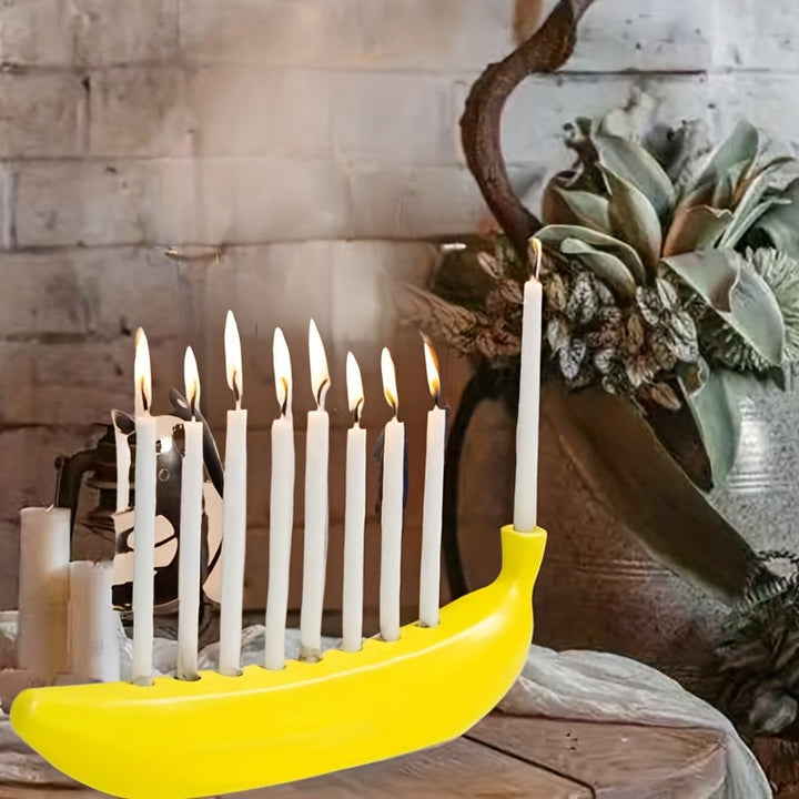 Skorter | Innovative Ceramic Banana Decorative Candlestick - Fun Candlestick for Hanukkah, Unique Banana Theme Candlestick for Enthusiasts, Parties, Home Lighting, Also Suitable for Christmas, Valentine's Day, Easter, Thanksgiving, Hanukkah Festival Gifts
