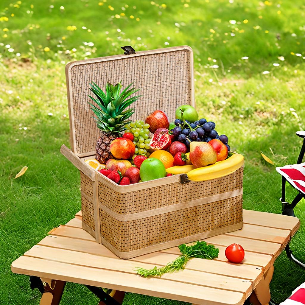 Lisslune | Eco-friendly handwoven bamboo basket for picnics and storage - 12.99" x 7.09" x 5.12"