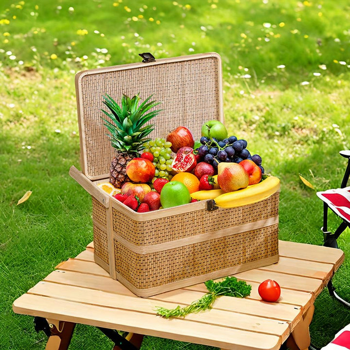 Lisslune | Eco-friendly handwoven bamboo basket for picnics and storage - 12.99" x 7.09" x 5.12"
