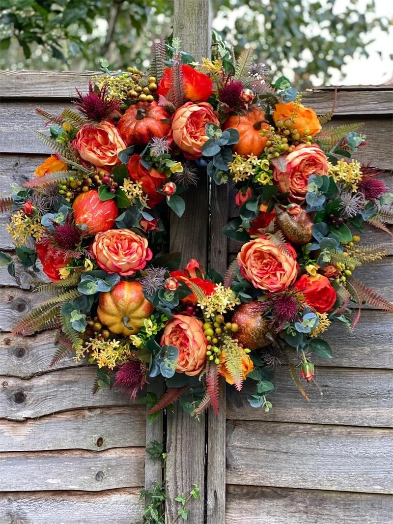 Lisslune | Fall Peony And Pumpkin Wreath - Year Round Wreath
