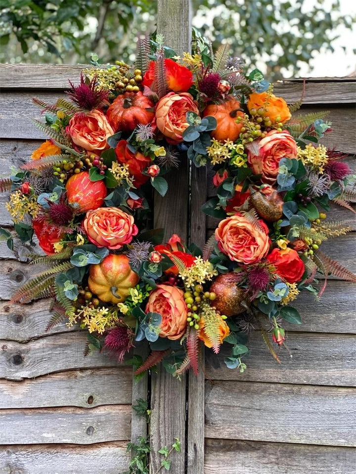 Lisslune | Fall Peony And Pumpkin Wreath - Year Round Wreath