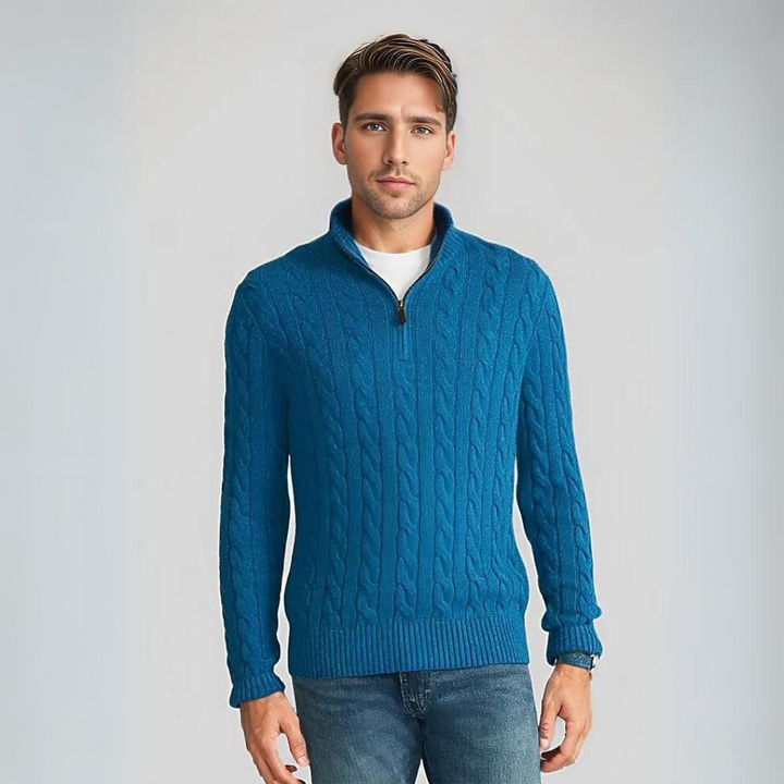 Lisslune | Zipper sweater for men | Stylish knit sweater in cable pattern with V-neck and zipper