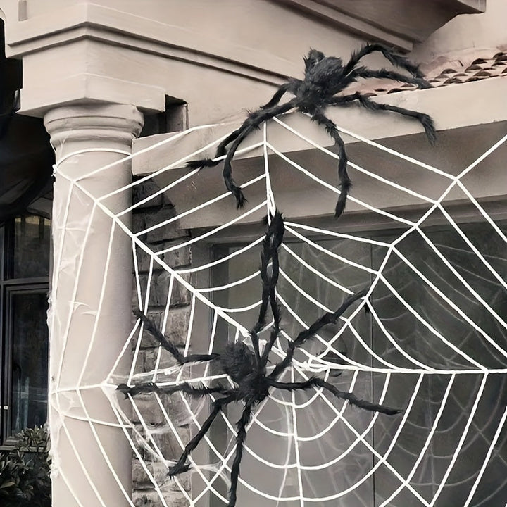 Lisslune | WebCreeper Halloween Decoration Set – 2 Giant Spiders 50cm with Stretchy Spider Web