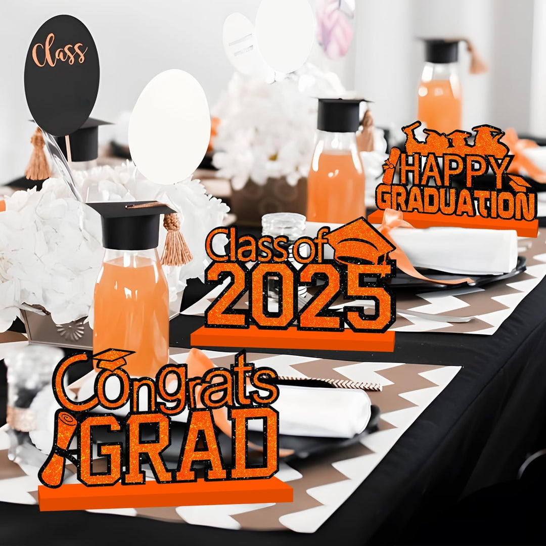 4 Piece Black and Gold Graduation Decorations Class of 2025 Congratulations Graduate Wood Table Centerpieces Graduate Table Decor Congratulations Tiered Shelf Decor for 2025 Graduation Decorations