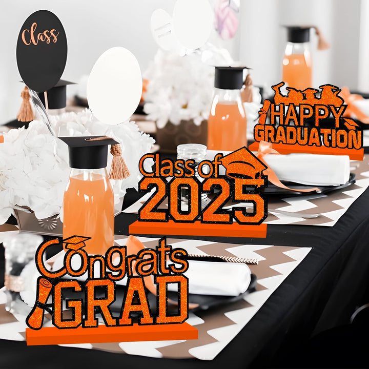 4 Piece Black and Gold Graduation Decorations Class of 2025 Congratulations Graduate Wood Table Centerpieces Graduate Table Decor Congratulations Tiered Shelf Decor for 2025 Graduation Decorations