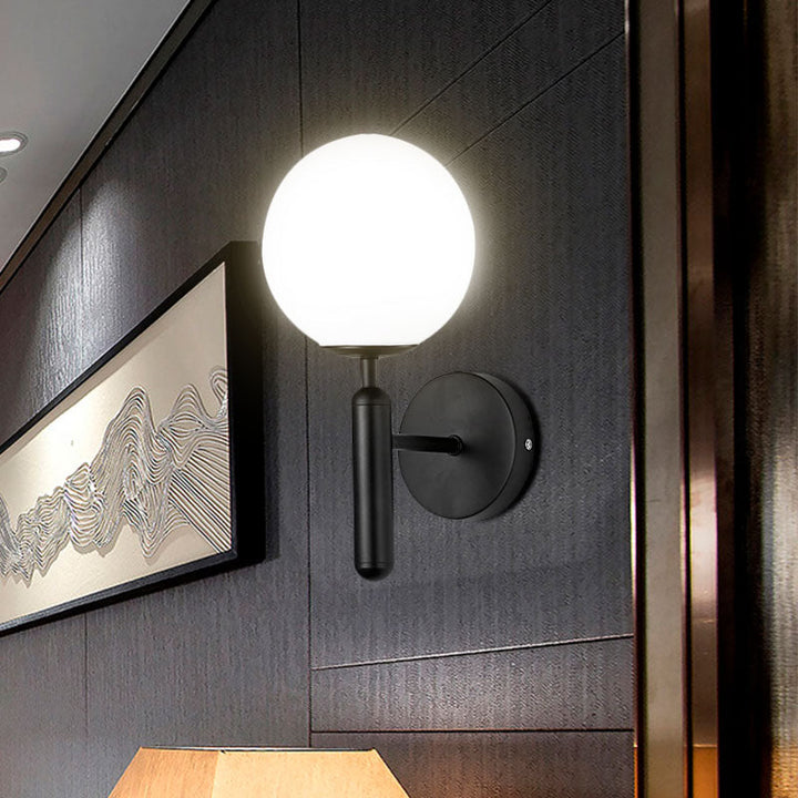 Lisslune | 1 Light Clear Textured Glass Wall Sconces Light Modern Black Globe Bedroom Lighting Fixture