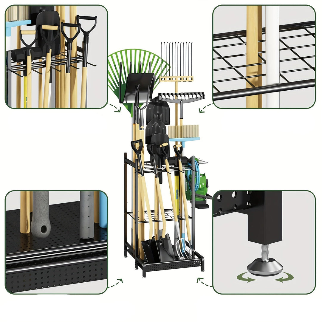 Lisslune | Heavy-Duty Black Metal Garden Rack – Durable Outdoor Tool & Hose Storage Organiser