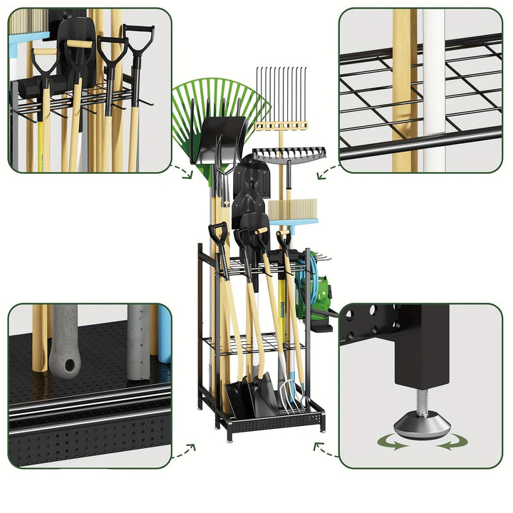 Lisslune | Heavy-Duty Black Metal Garden Rack – Durable Outdoor Tool & Hose Storage Organiser
