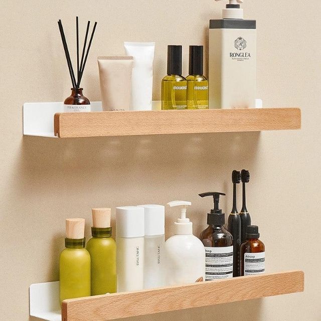Lisslune | Solid Wood Bathroom Organizer Shelves Without Drilling