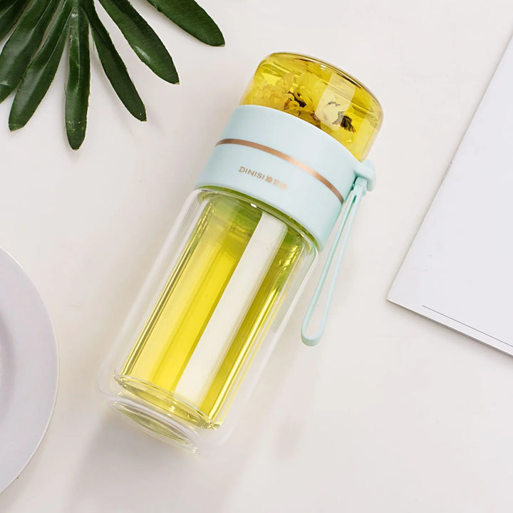 Lisslune | Double-walled glass bottle with tea strainer and infuser