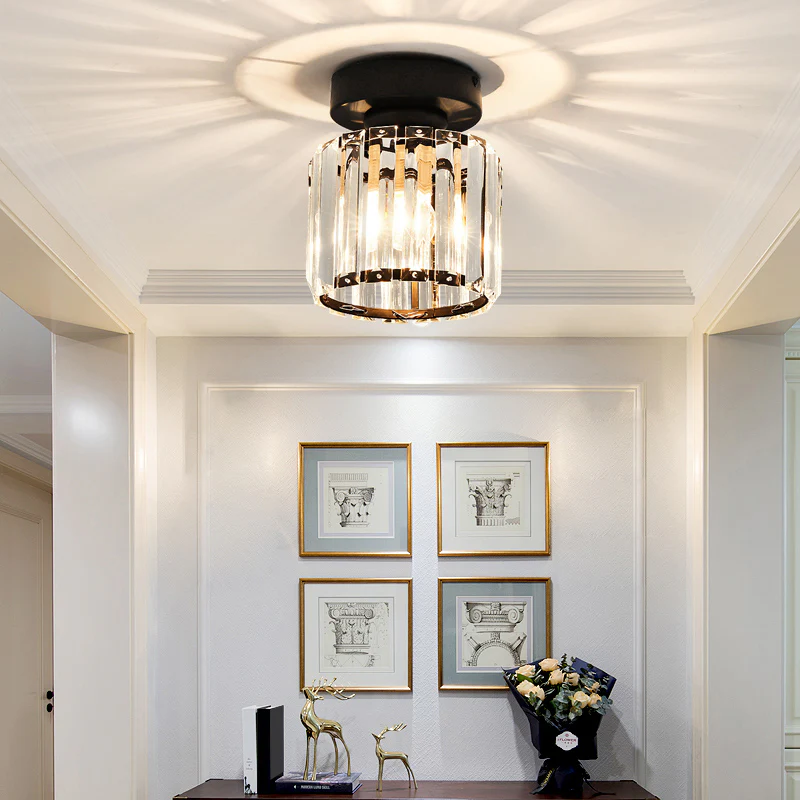 Lisslune | Modern 1-Light Flush Mount Ceiling Light | Black Brass Fixture with Crystal Shade for Hallway & Living Room