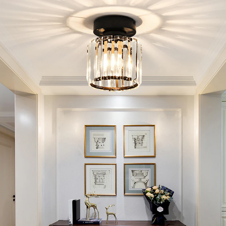 Lisslune | Modern 1-Light Flush Mount Ceiling Light | Black Brass Fixture with Crystal Shade for Hallway & Living Room