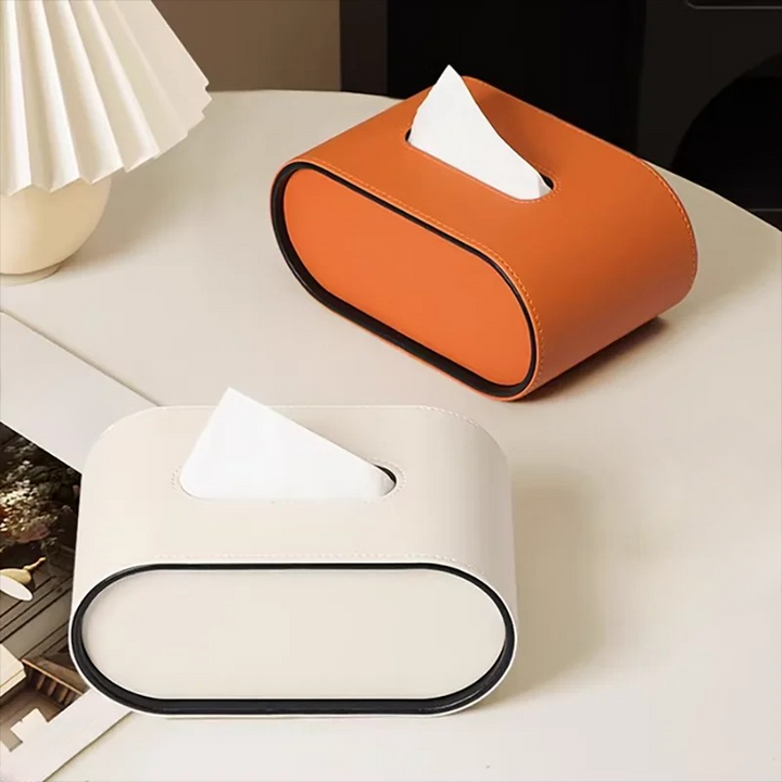 Lisslune | TissuLuxe Oval – Leather Tissue Box Cover for Living Room, Car & Office