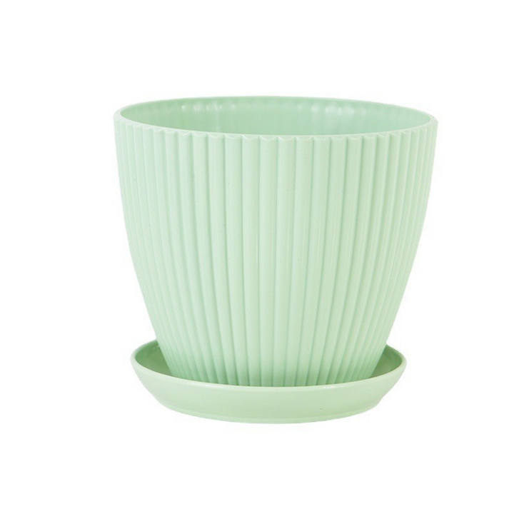 Lisslune | Flower pot with groove structure and saucer – Sturdy plastic pot for plants