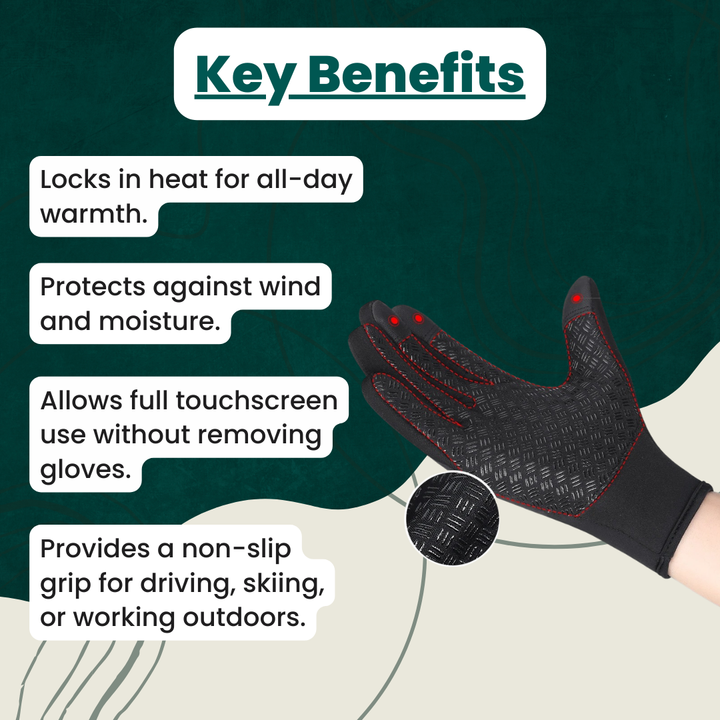 Lisslune | Warm Waterproof Gloves: Thermal Gloves with Touch Screen | Biking, Golf, Raynaud's, and Winter Sports