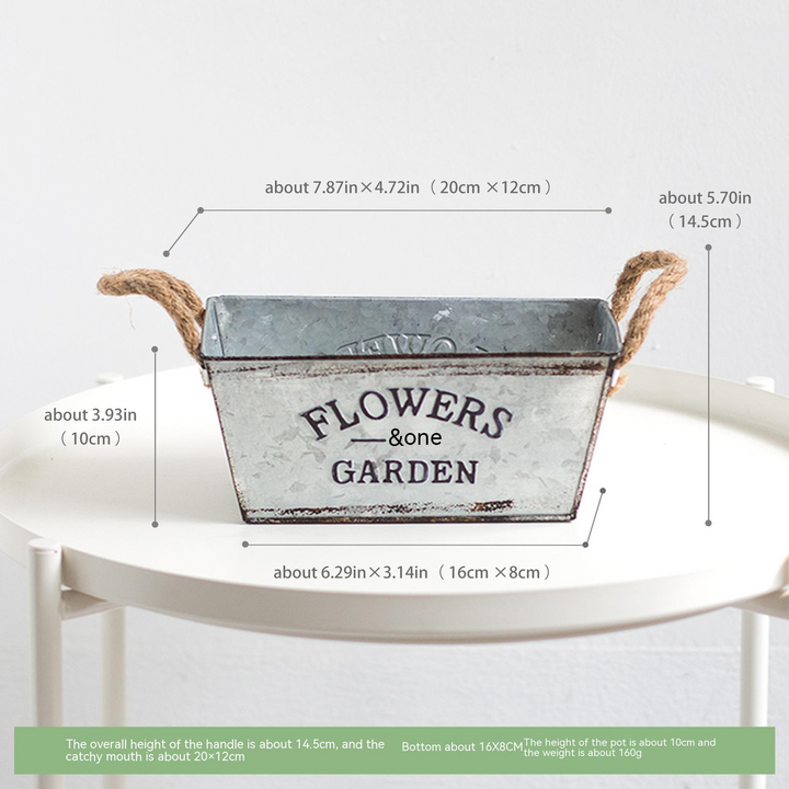 Lisslune | Decorative flower and garden container made of metal with hemp rope handles
