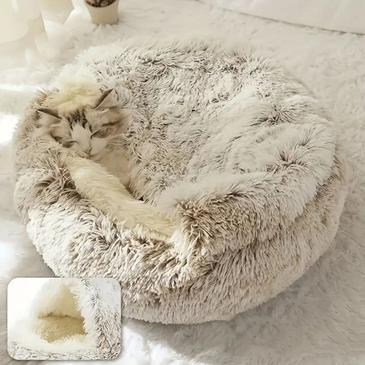 Lisslune | Round Hooded Synthetic Fur Pet Bed