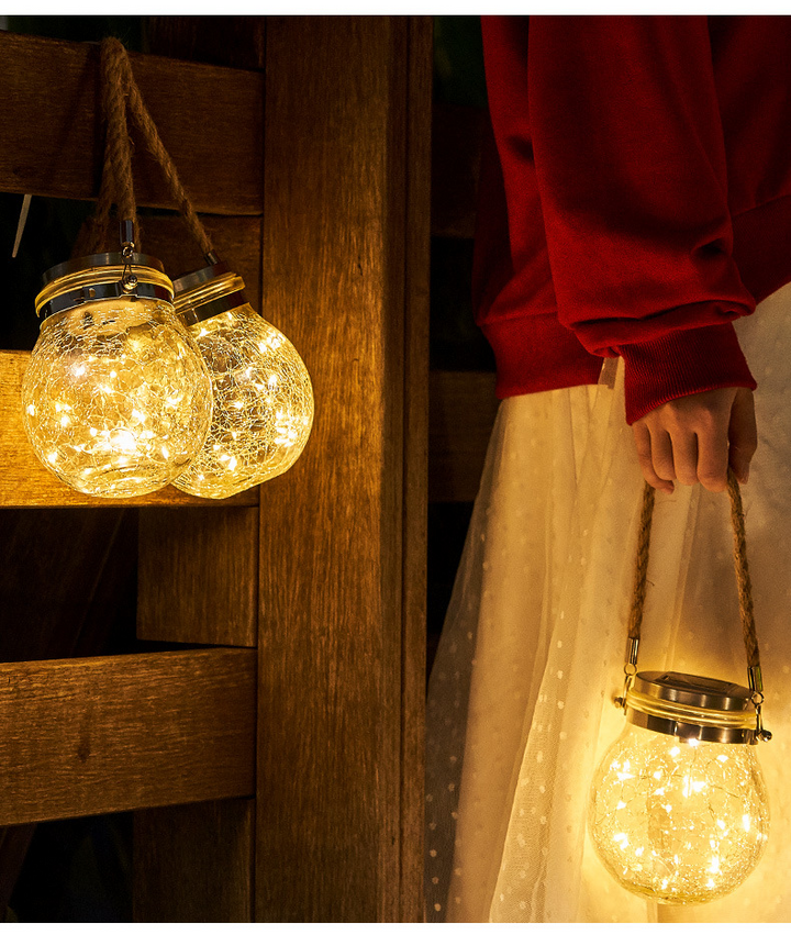 Lisslune | Solar LED Lantern in Glass – Decorative Garden Lighting with Wire Lights and Carry Handle