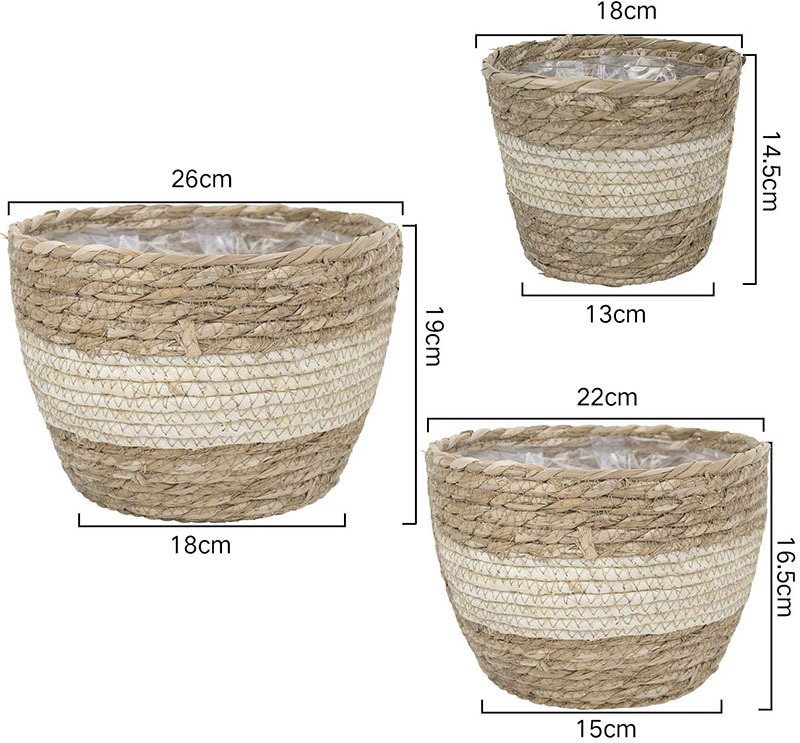 Lisslune | Decorative plant baskets made of seagrass in a set of 3 – Handwoven flower pots with foil insert