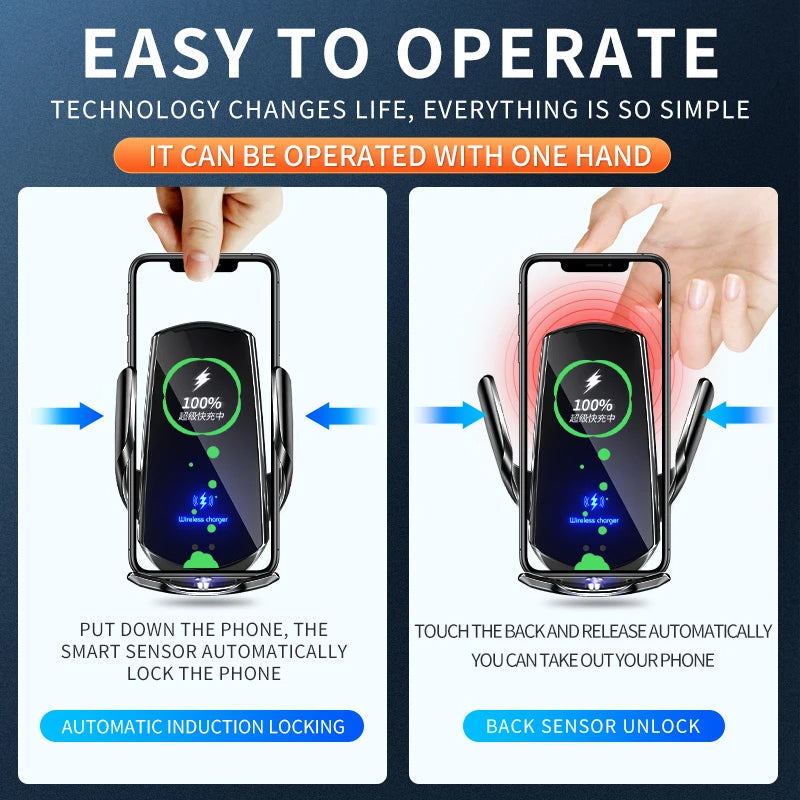 Lisslune | 2-in-1 Wireless Car Charger & Phone Holder Automatic Clamping - Fast Charging Secure Universal Compatibility Adjustable & Practical