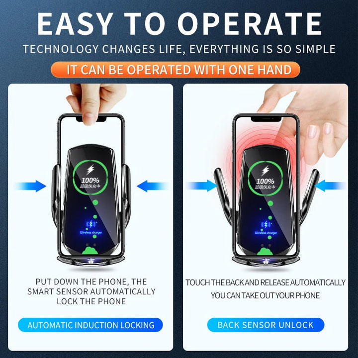 Lisslune | 2-in-1 Wireless Car Charger & Phone Holder Automatic Clamping - Fast Charging Secure Universal Compatibility Adjustable & Practical