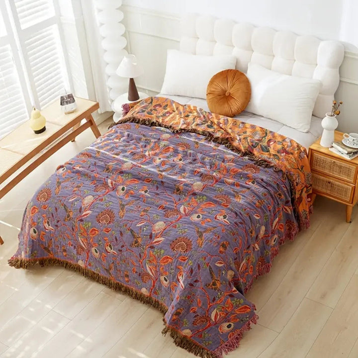 Lisslune | Botanic Floral Cotton Tassel Blanket