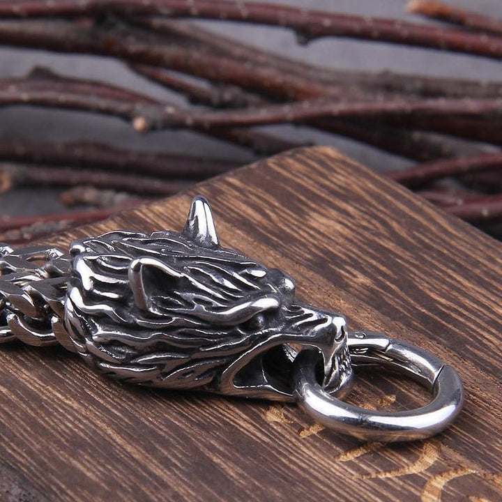 Lisslune | Viking Stainless Steel Double Wolf Head Fenrir Bracelet