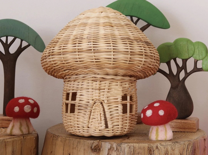 Lisslune | Handcrafted Rattan Mushroom House Ornament – Beautiful Woven Decoration for Home